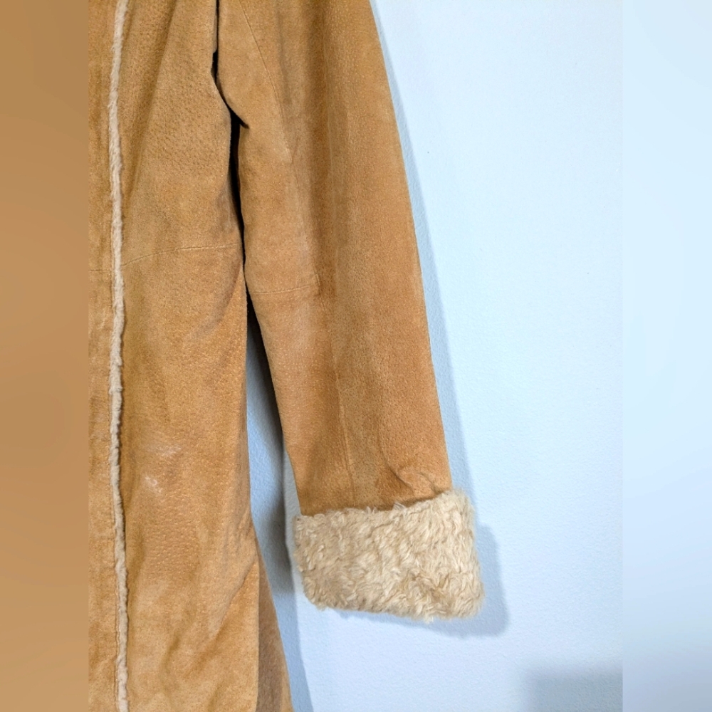 Vintage Giacca Long Leather And Shearling Fitted Button Front Penny Lane Coat S - Picture 4 of 13